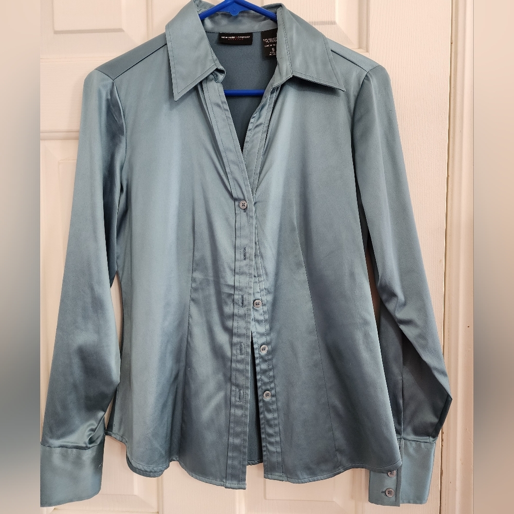 NY&C, Small, Blue, Satin, Button Down Longsleeve Shirt